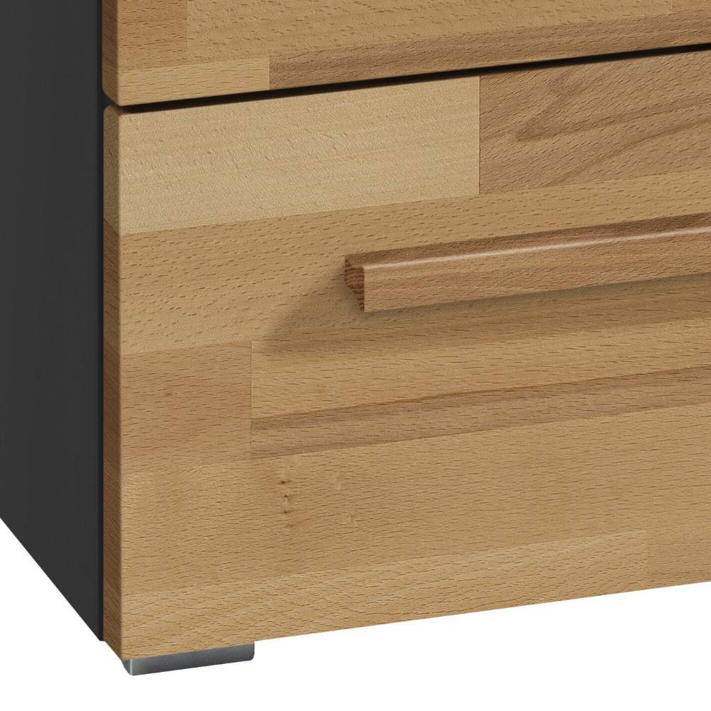 Schubladenkommode Bari in Kernbuchefarben & Anthrazit 135 cm breit