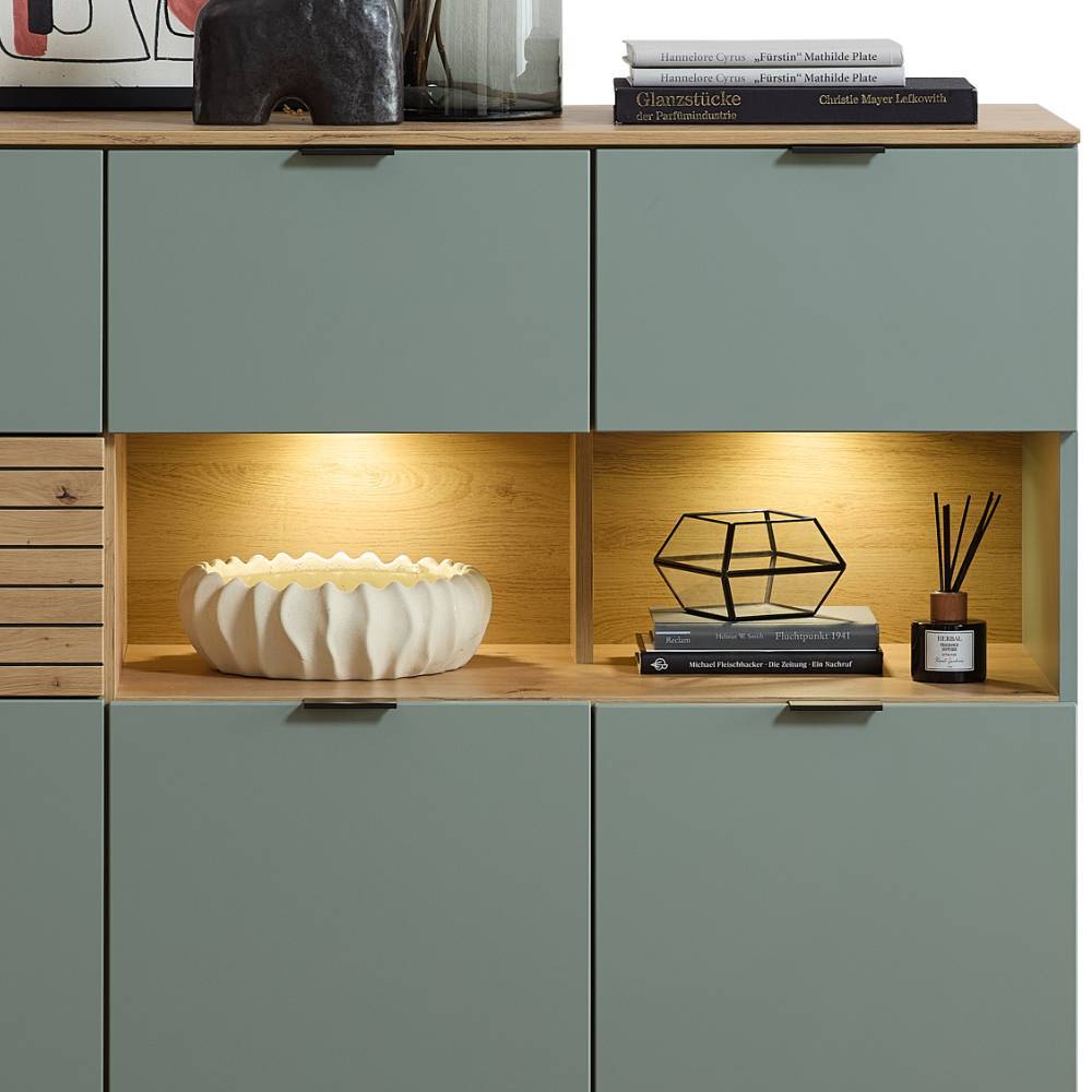 Wohnzimmer Highboard Ilitalcon in Graugrün mit zwei offenen Fächern