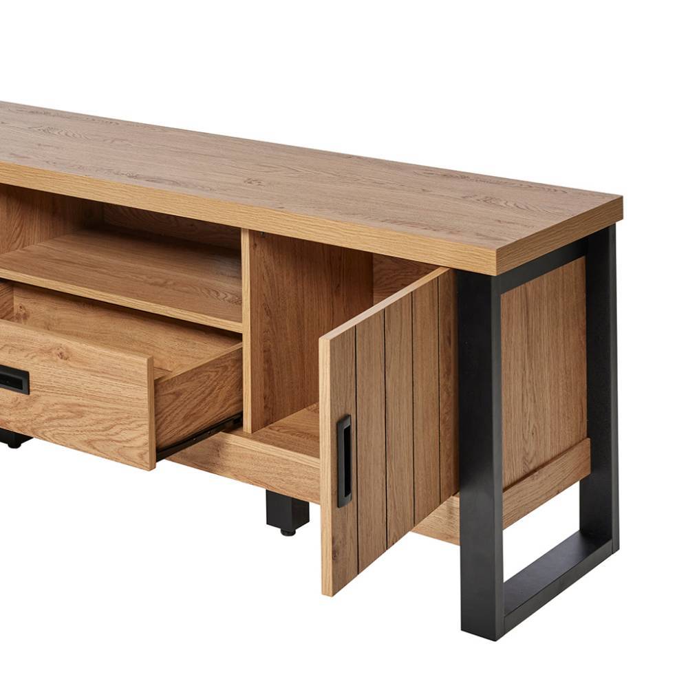 TV Lowboard Precio in Holzoptik foliert mit einem offenen Gerätefach