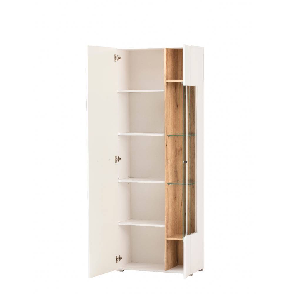 Wohnzimmer Anbauwand Vrenessa in Weiß matt und Eichefarben (dreiteilig)
