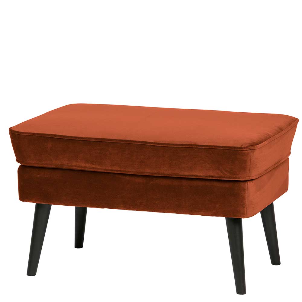 Fußhocker zum Sofa Berga in Rostfarben Samt mit Vierfußgestell aus Holz