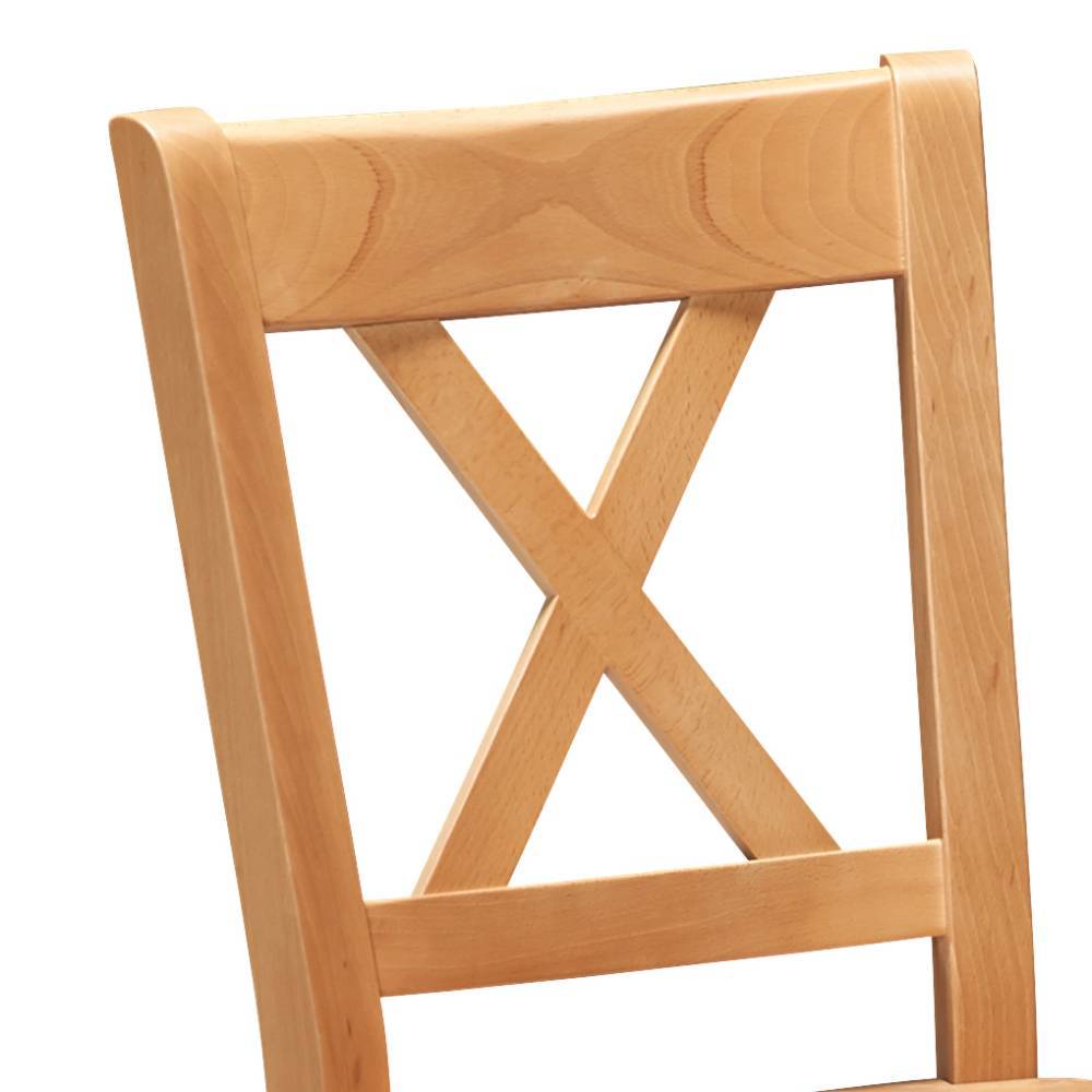 Massivholzstuhl Acientra in Buchefarben mit Zierverstrebungen (2er Set)