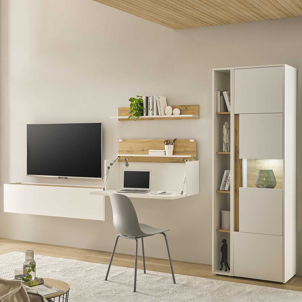 Anbauwand mit Homeoffice Rascian in Weiß und Wildeichefarben (fünfteilig)