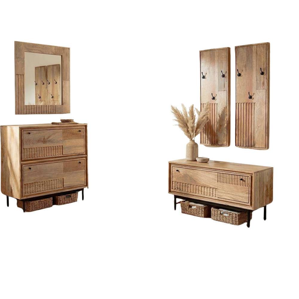 Garderoben Set Diaria aus Mangobaum Massivholz handgearbeitet (fünfteilig)