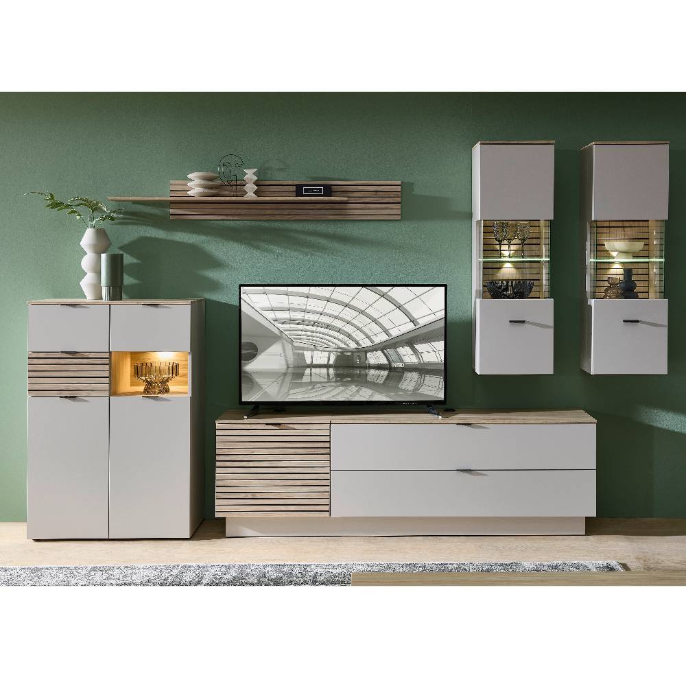 Wohnzimmer Anbauwand Jasefiana mit LED Beleuchtung 324 cm breit (sechsteilig)
