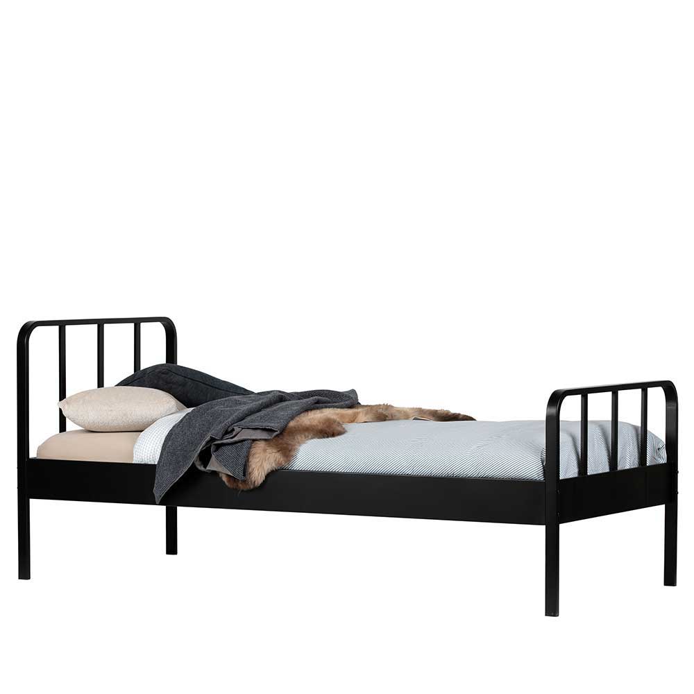 Schwarzes Metall Bett Volgan im Retrostil 42 cm Einstiegshöhe