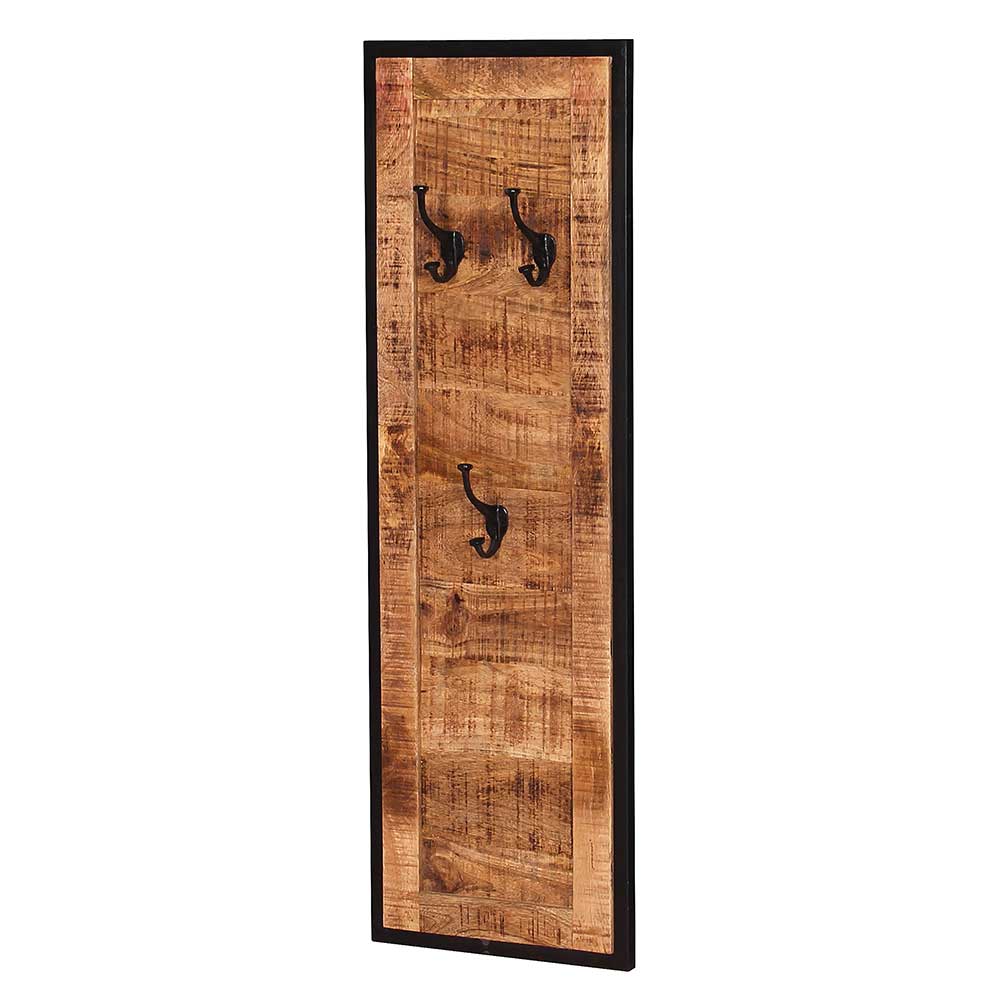 Garderobenpaneel Dasca aus Mangobaum Massivholz und Metall 35 cm breit