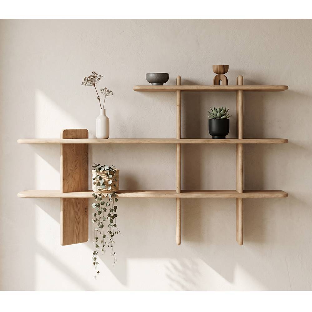 Wandregal Castlon aus Eiche Massivholz im Skandi Design