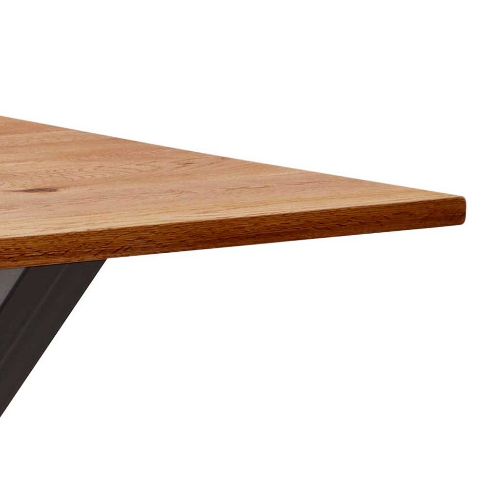 Holztisch massiv Sernato aus Zerreiche mit X Gestell aus Metall