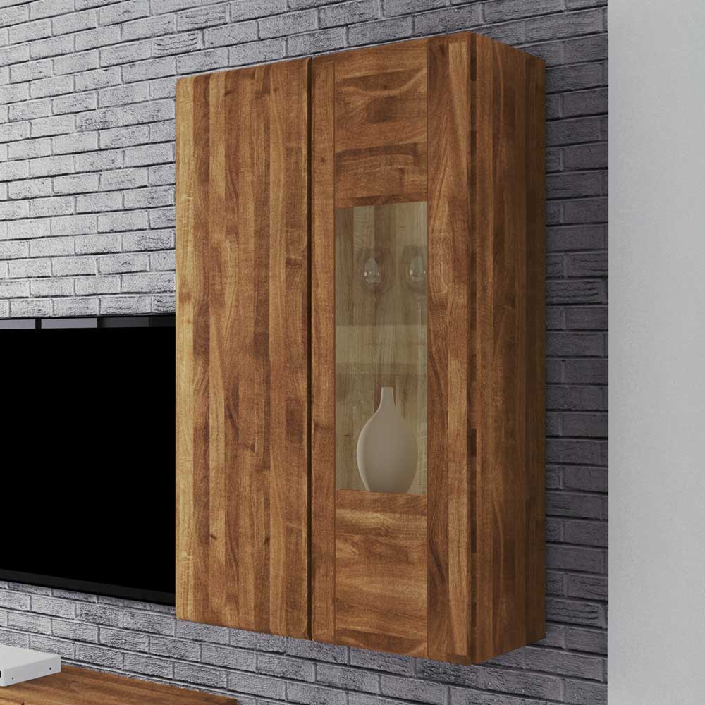 Massivholz Wandvitrine Sascora aus Wildeiche geölt Landhaus