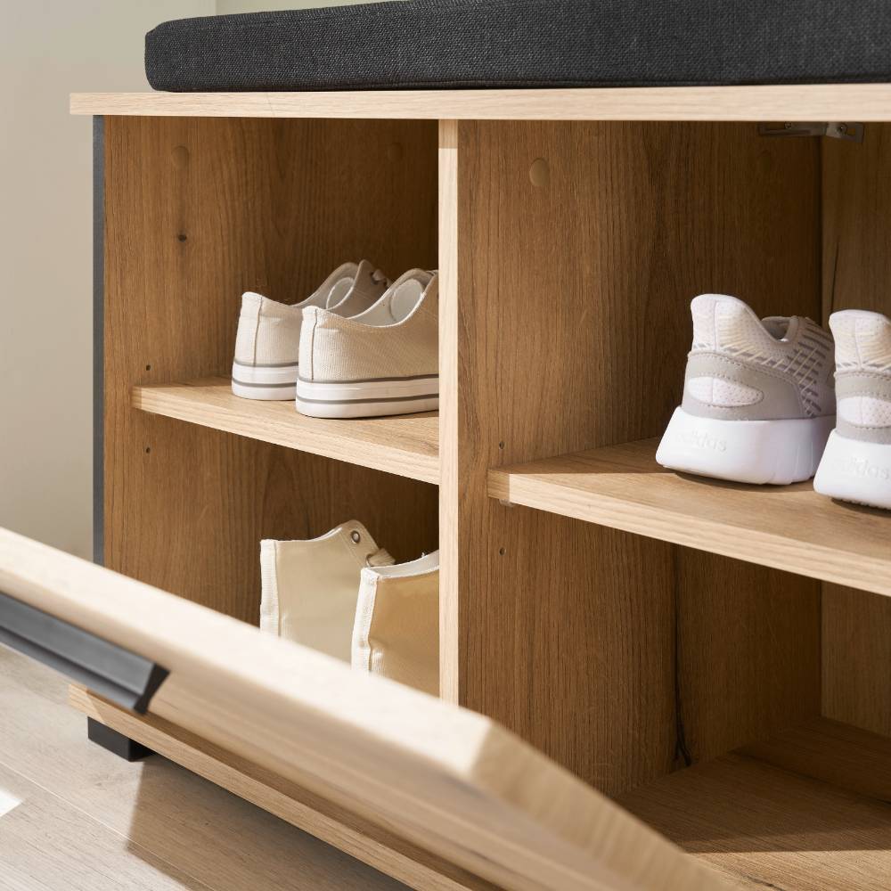 Garderobe Nemphia in Eichefarben inklusive Sitzpolster Auflage (fünfteilig)
