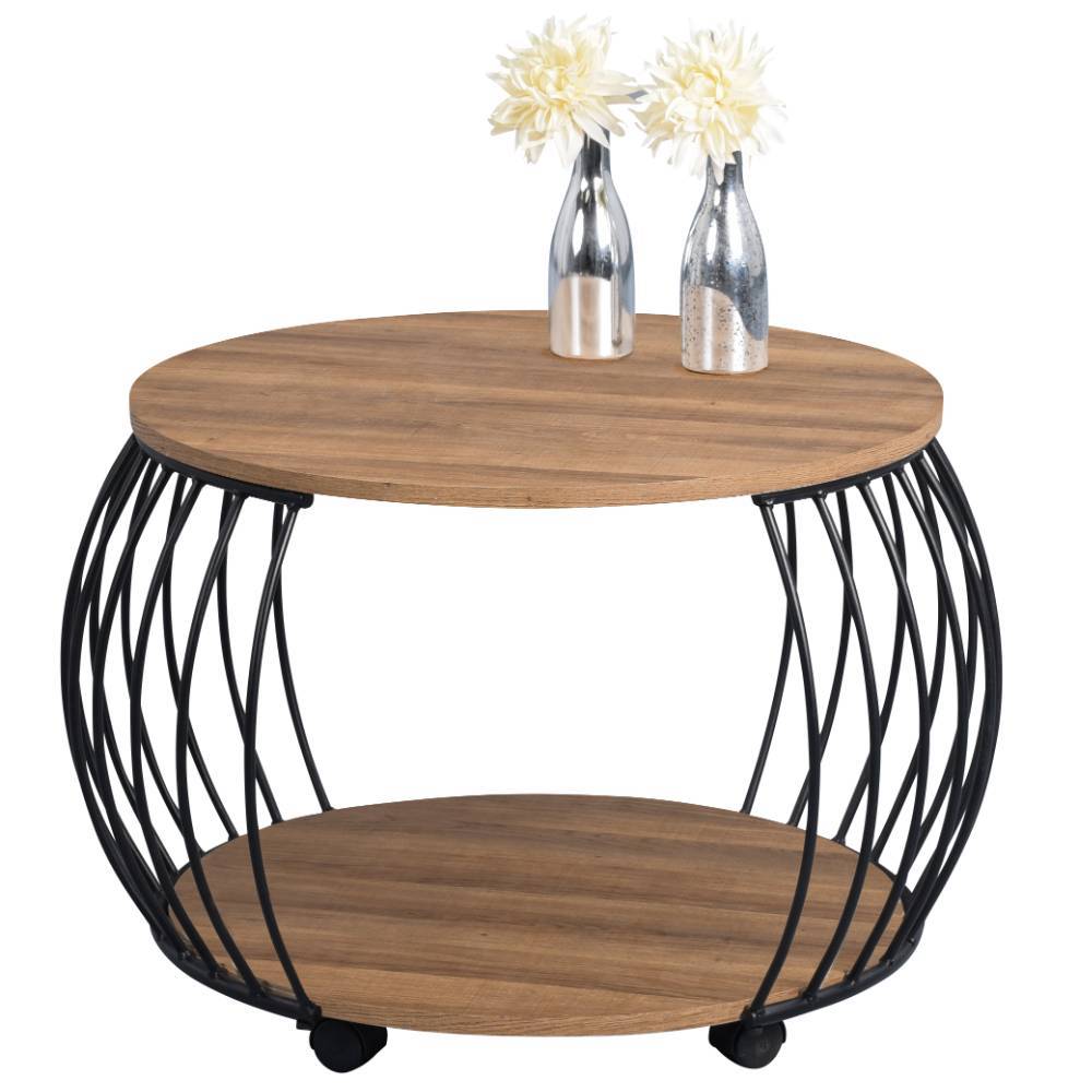 Designercouchtisch Benito mit Drahtgestell in runder Form