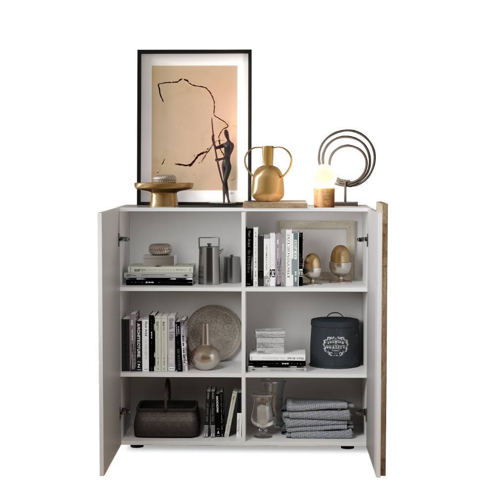 Highboard Eight in Weiß und Wildeichefarben