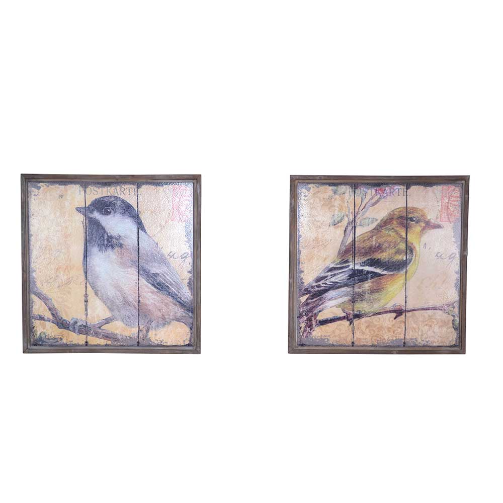Holzbilder Set Twida mit Vogel Motiv in Bunt (zweiteilig)