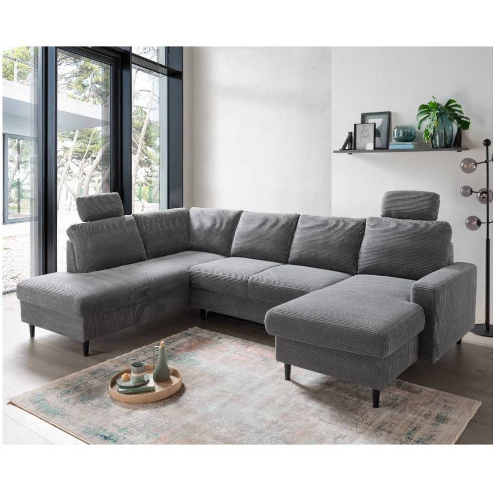 U Sofa Irona aus Cord mit Bettkasten