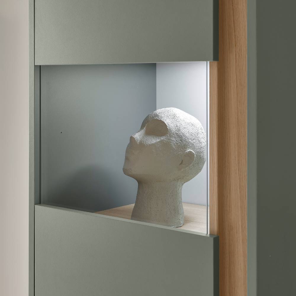 Design Wohnwand Ulfava in Graugrün und Eichefarben (vierteilig)