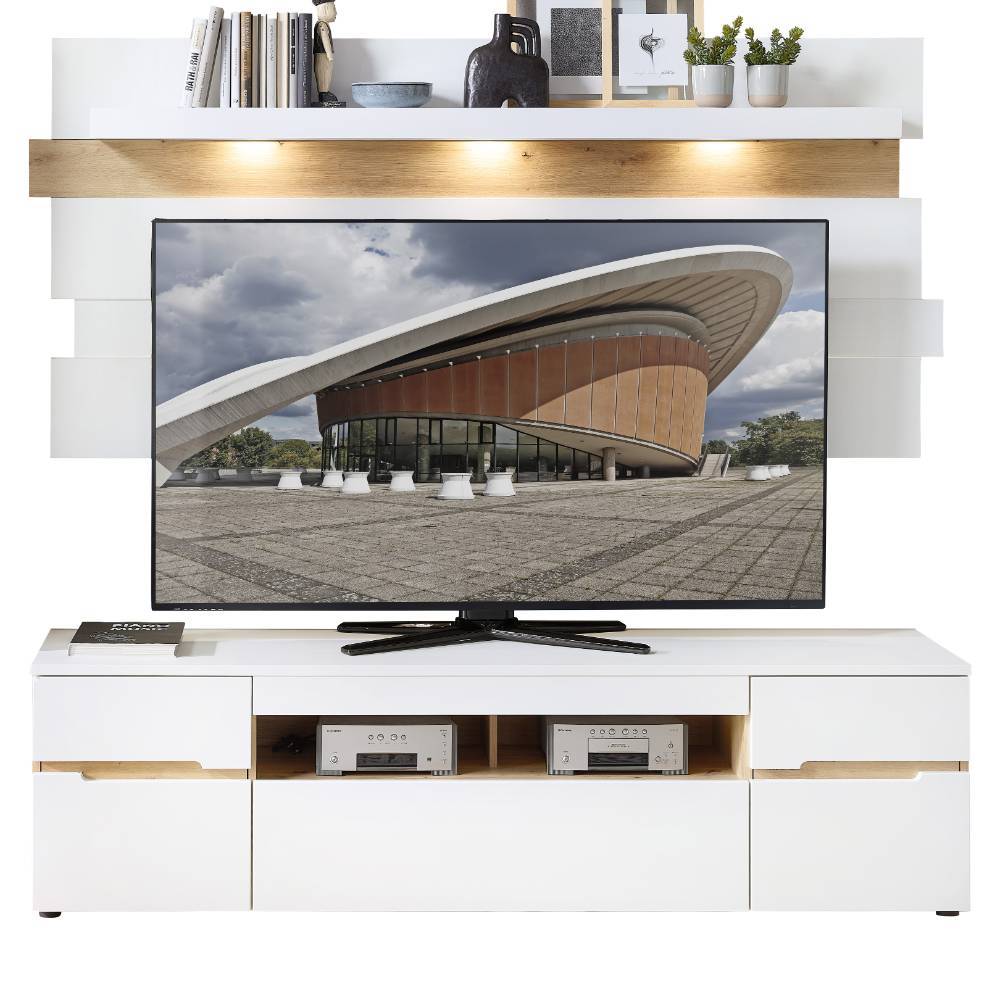 TV Wohnwand Mariocavo in modernem Design mit LED Beleuchtung (dreiteilig)
