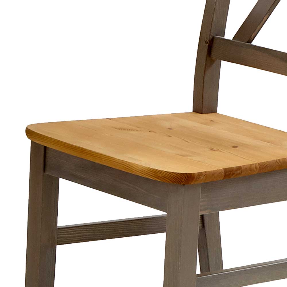 Holzstuhl Mangali in Grau massiv im Landhausstil (2er Set)