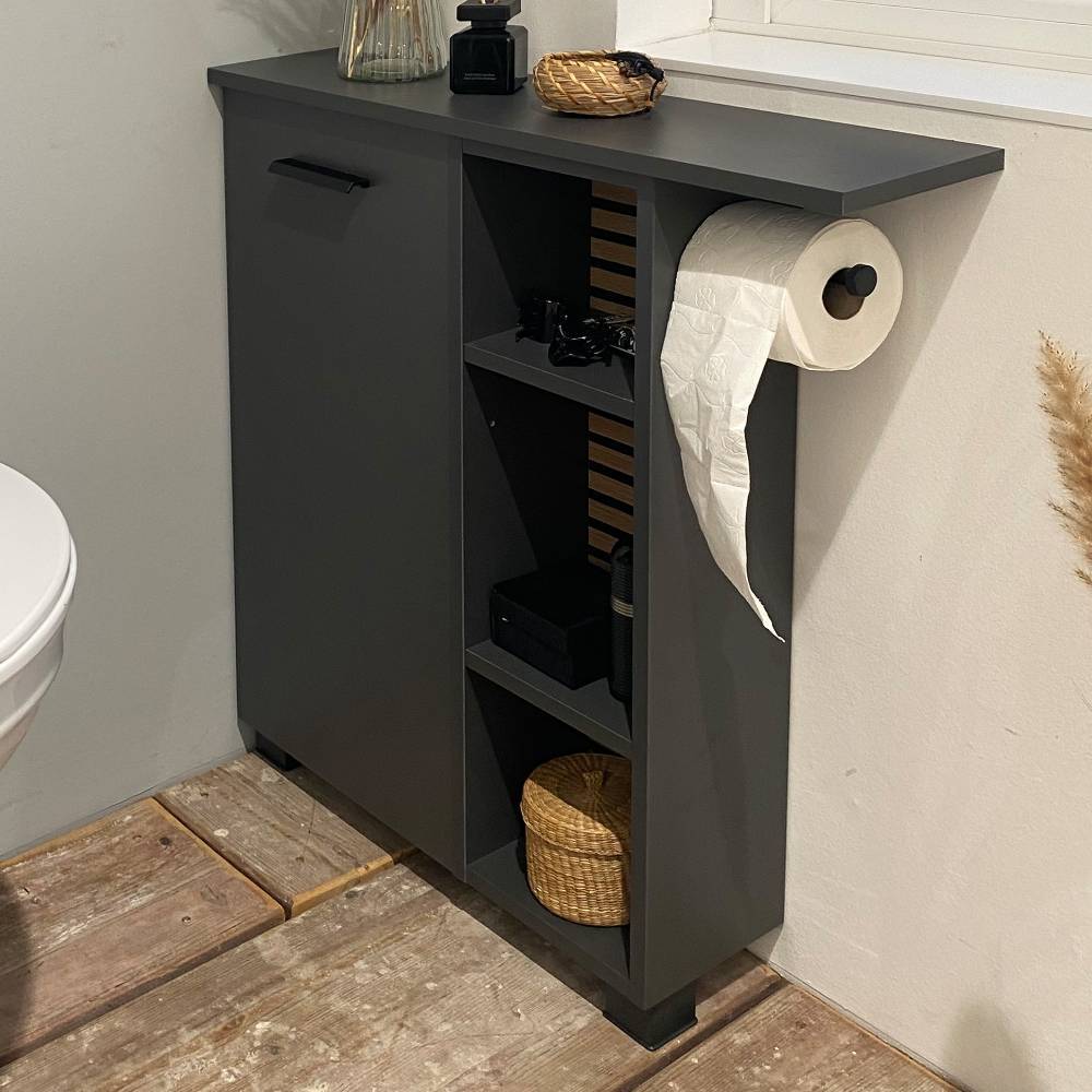 Beistellschrank Bad Bennus mit Toilettenpapierhalter 74 cm hoch