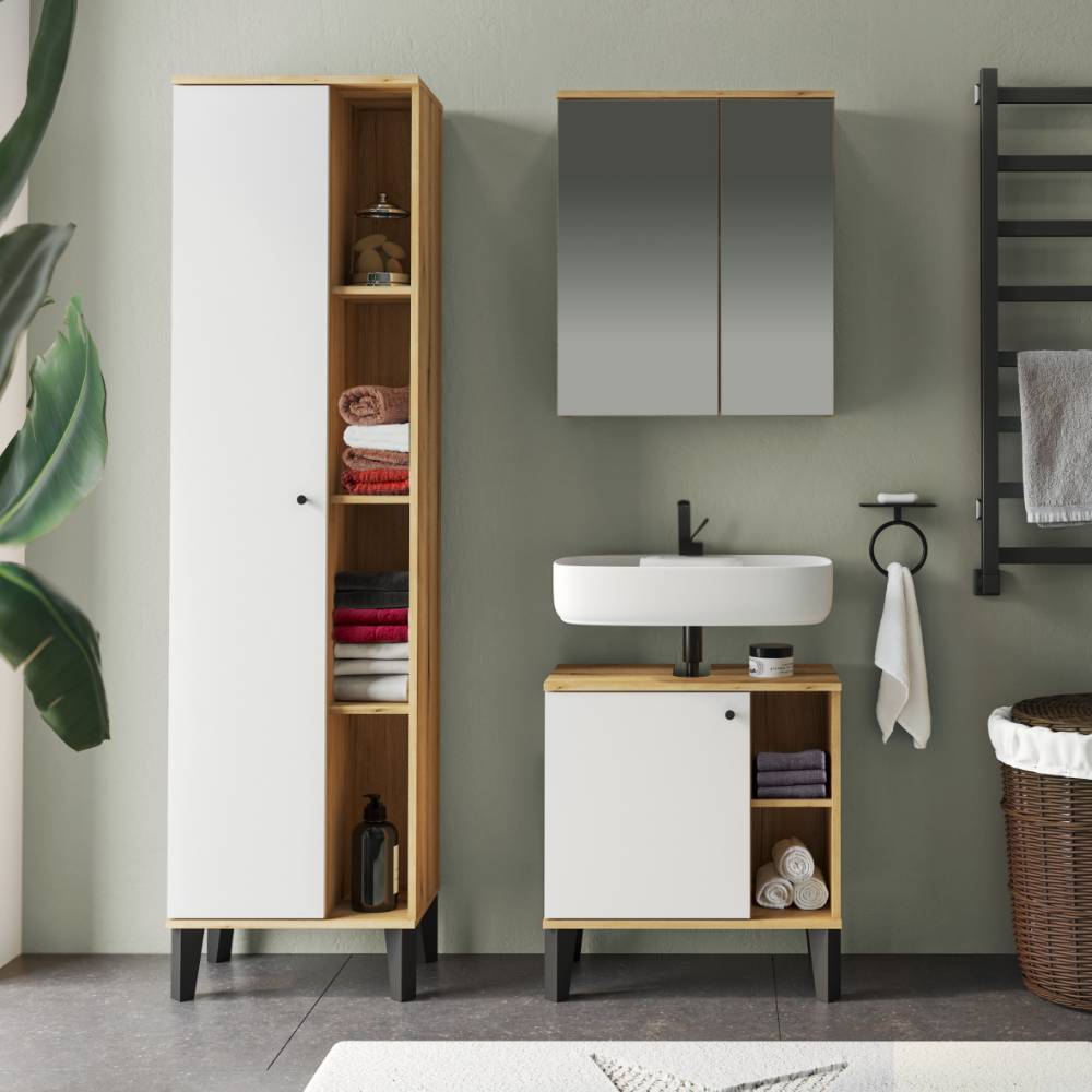 Badezimmermöbel Set Zyret 190 cm hoch und 33 cm tief (dreiteilig)