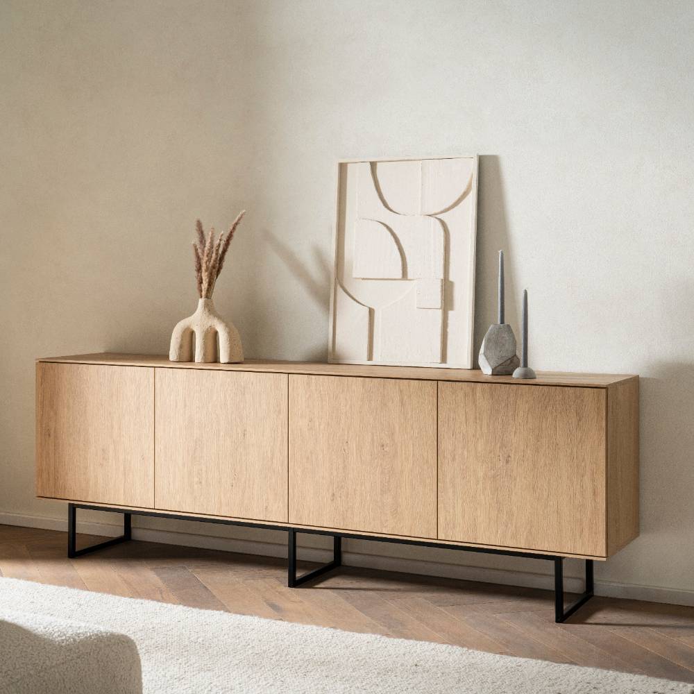 Design Wohnwand Carno in Eiche Stone 258 cm breit (zweiteilig)