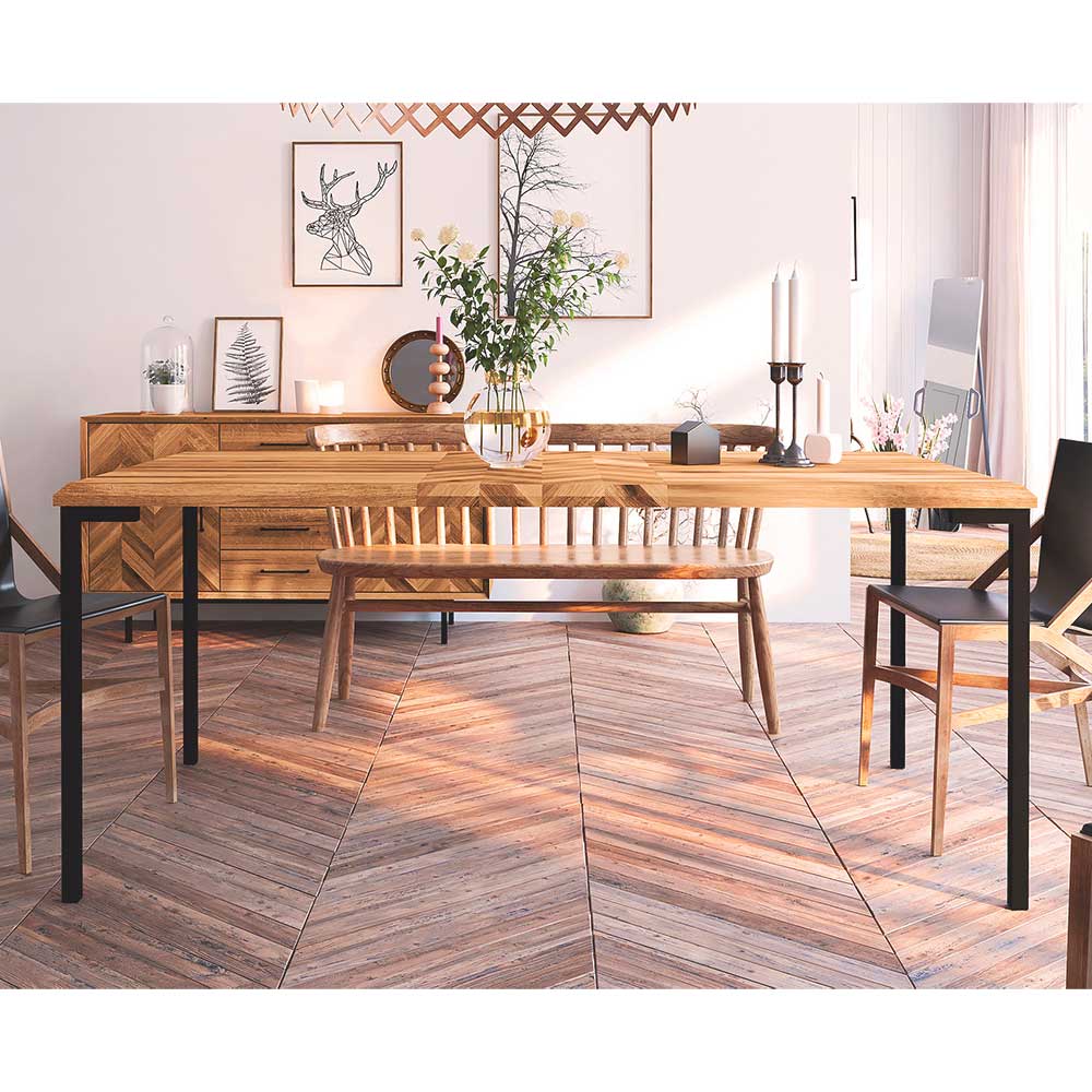 Esszimmertisch Yalley aus Wildeiche Massivholz und Metall im Skandi Design