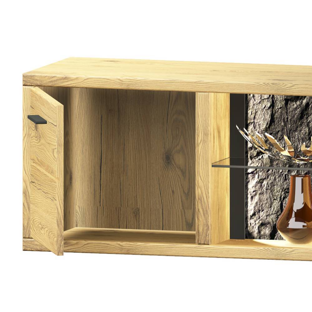 Wohnzimmer Anbauwand Ostoro in Wildeiche Bianco 206 cm hoch (dreiteilig)