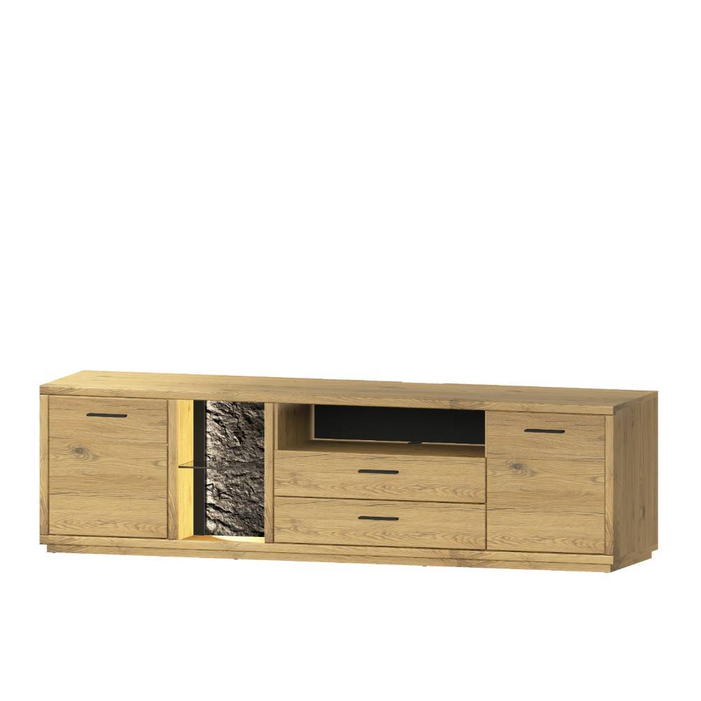 TV Wohnwand Ostoro in Wildeiche Bianco - modernes Design (dreiteilig)