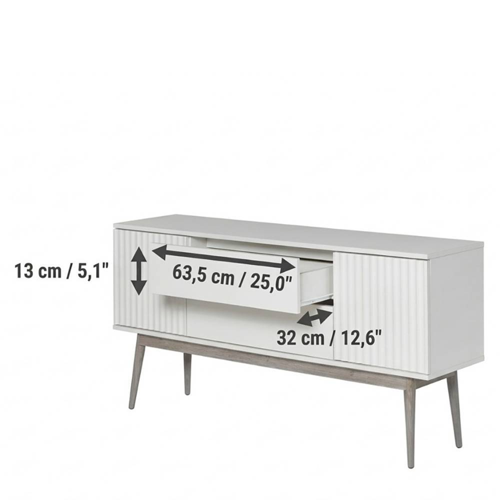 Esszimmersideboard Atela in Weiß & Holz Naturfarben im Skandi Design