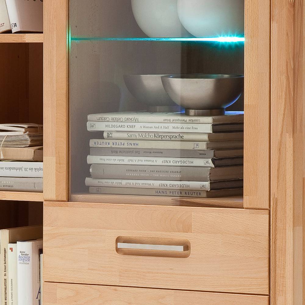 Wohnzimmer Highboard Jameson mit Glastür und vier offenen Fächern