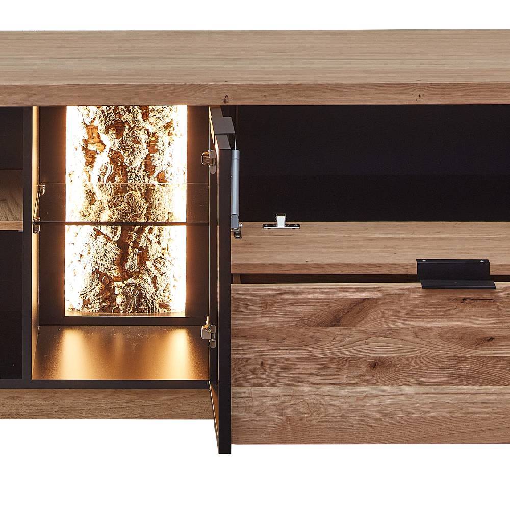 TV Board Emly in Wildeiche Bianco mit Metallgriffen