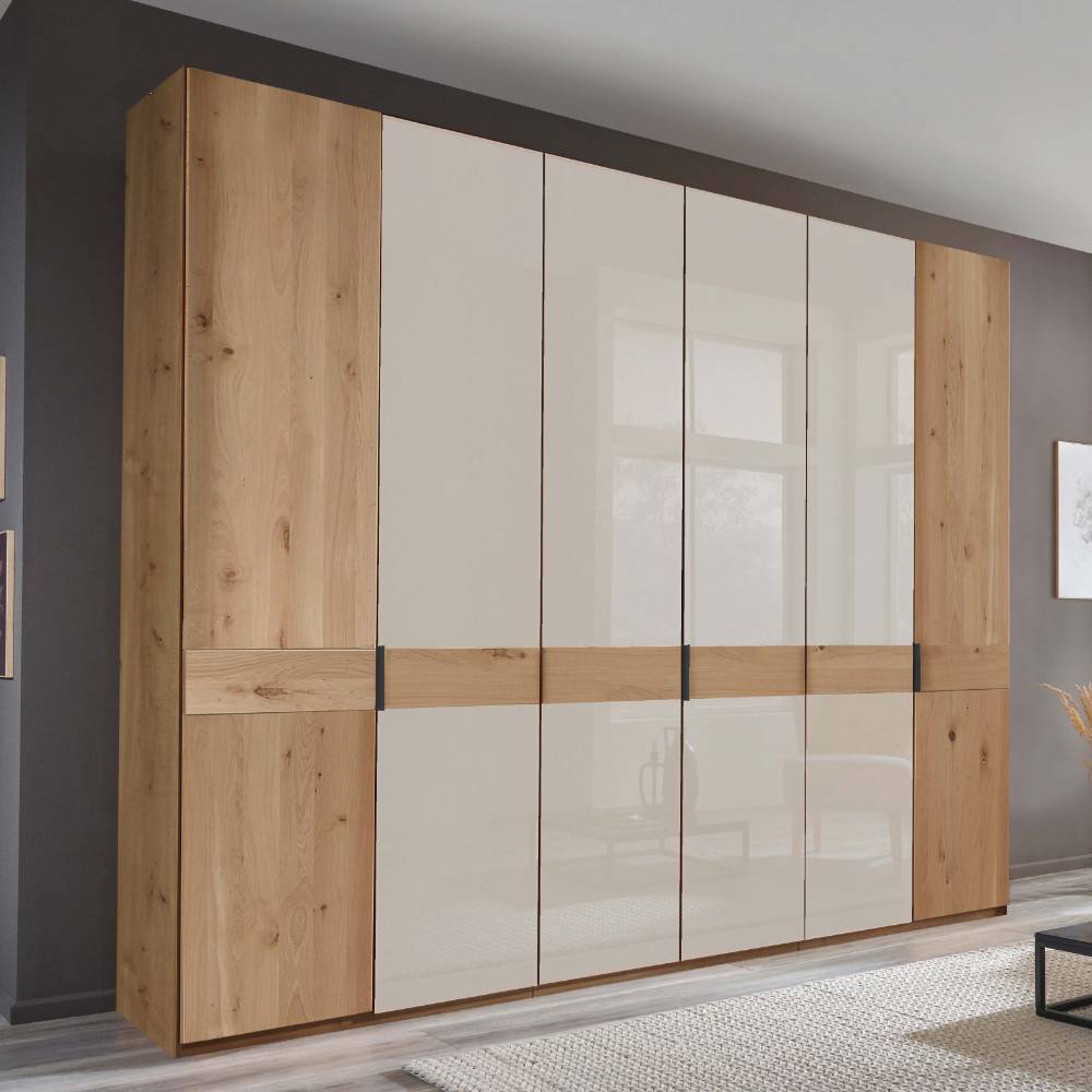 Kleiderschrank Viramiru in Eiche Bianco & Champagner mit Drehtüren