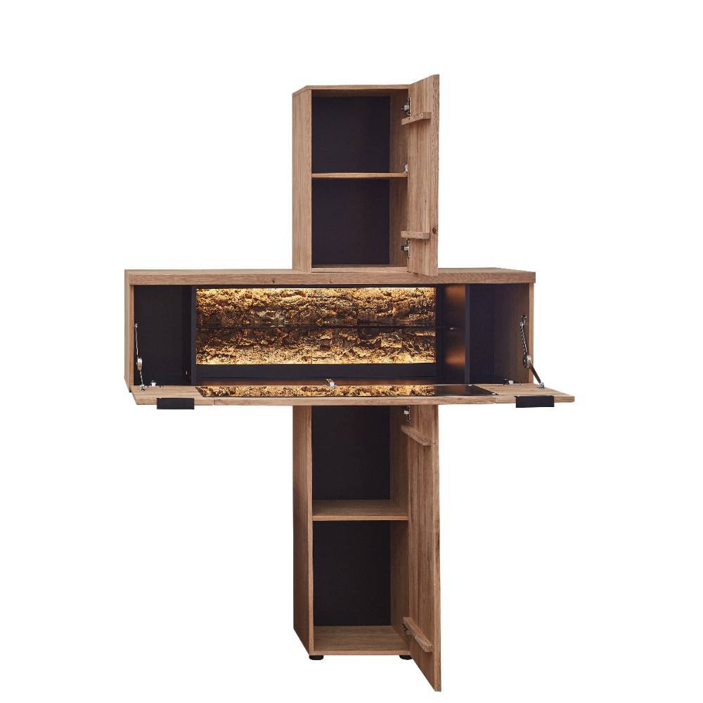 Wohnzimmervitrinenschrank Emly 203 cm hoch mit Massivholz Türen