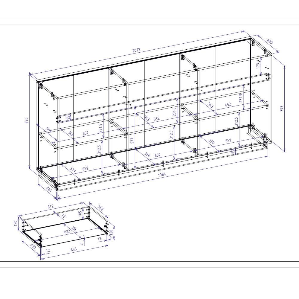 Sideboard Ikba mit drei Schubladen und Drehtüren