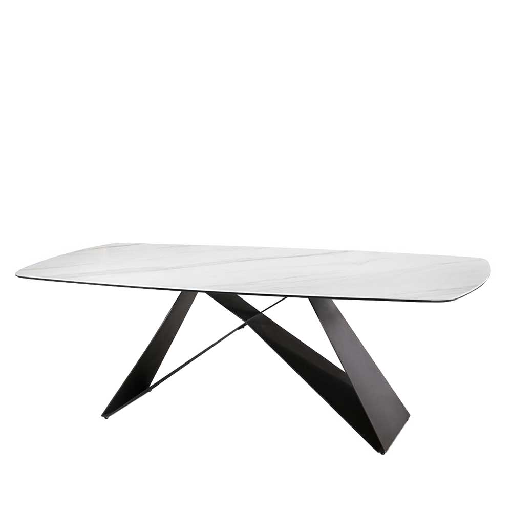 Design Esszimmer Tisch Nik mit Tischplatte in Bootsform aus Keramik und Glas