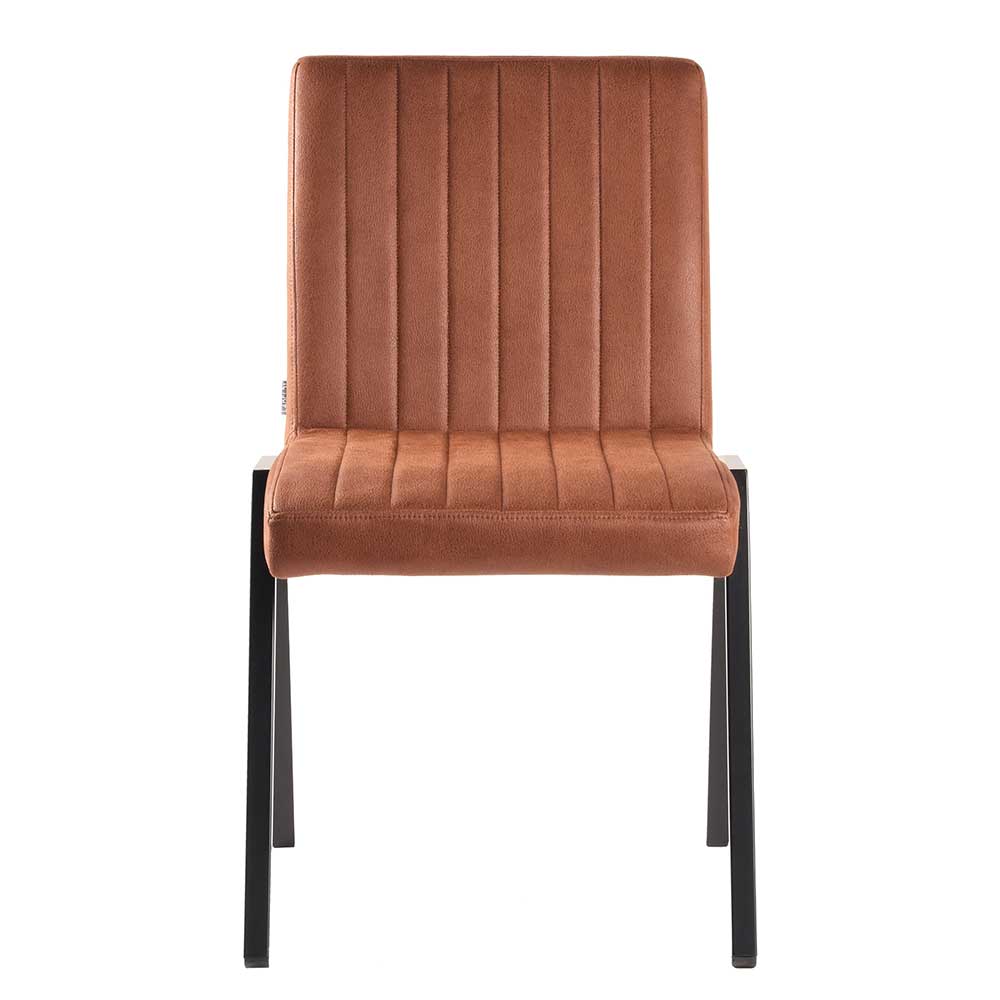 Microfaser Polsterstuhl Set Vien in Cognac Braun mit Metallgestell (2er Set)