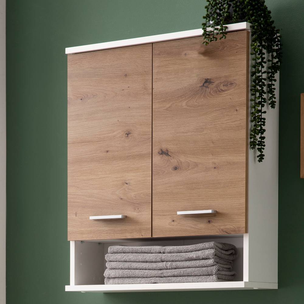 Badezimmer Hängeschrank Cisanda mit einem offenen Fach in Wildeichefarben