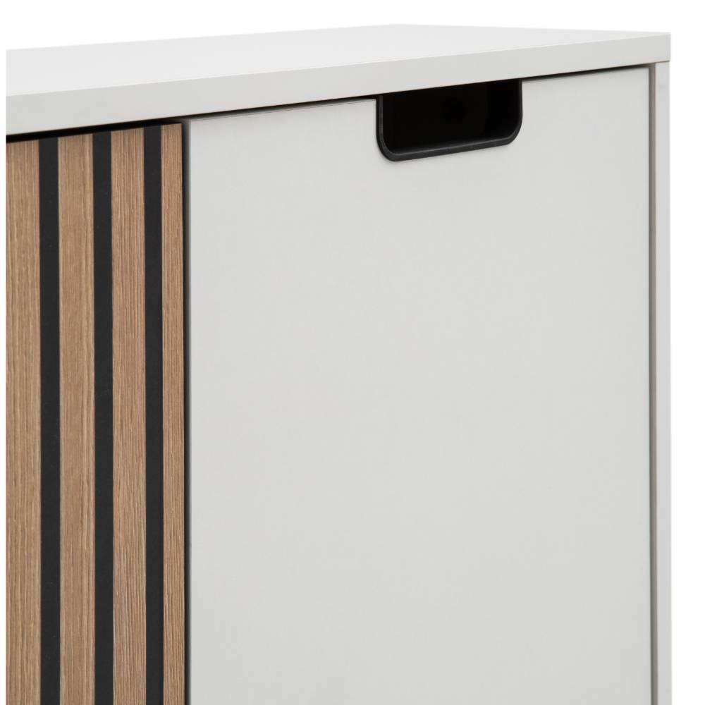 Dielenschrank modern Povendrid in Weiß matt und Paneeloptik