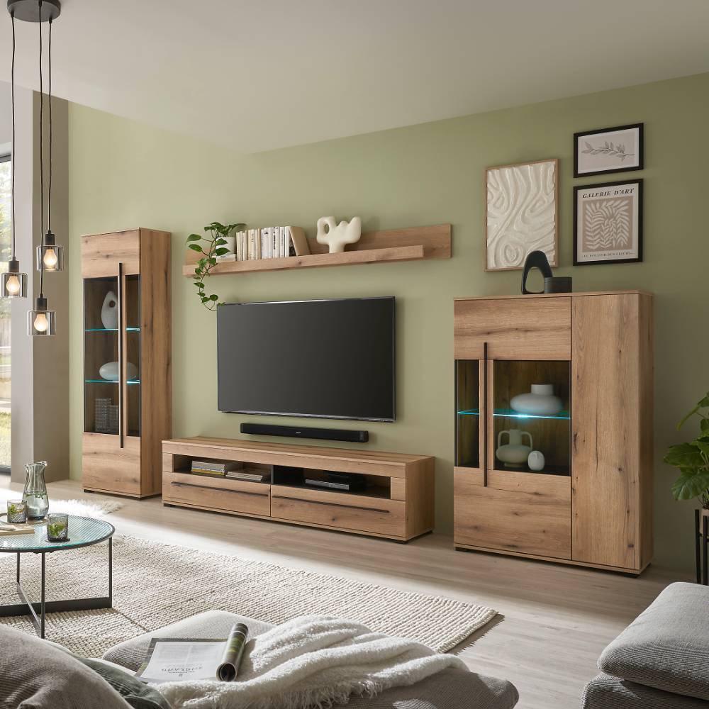 TV Wohnwand Cemutra in modernem Design - Eichefarben (vierteilig)