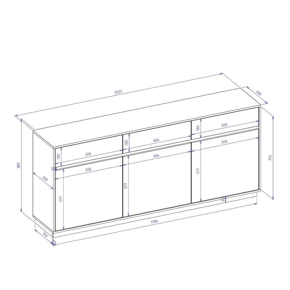 Buffetvitrine Ikba mit Glastüren 202 cm breit