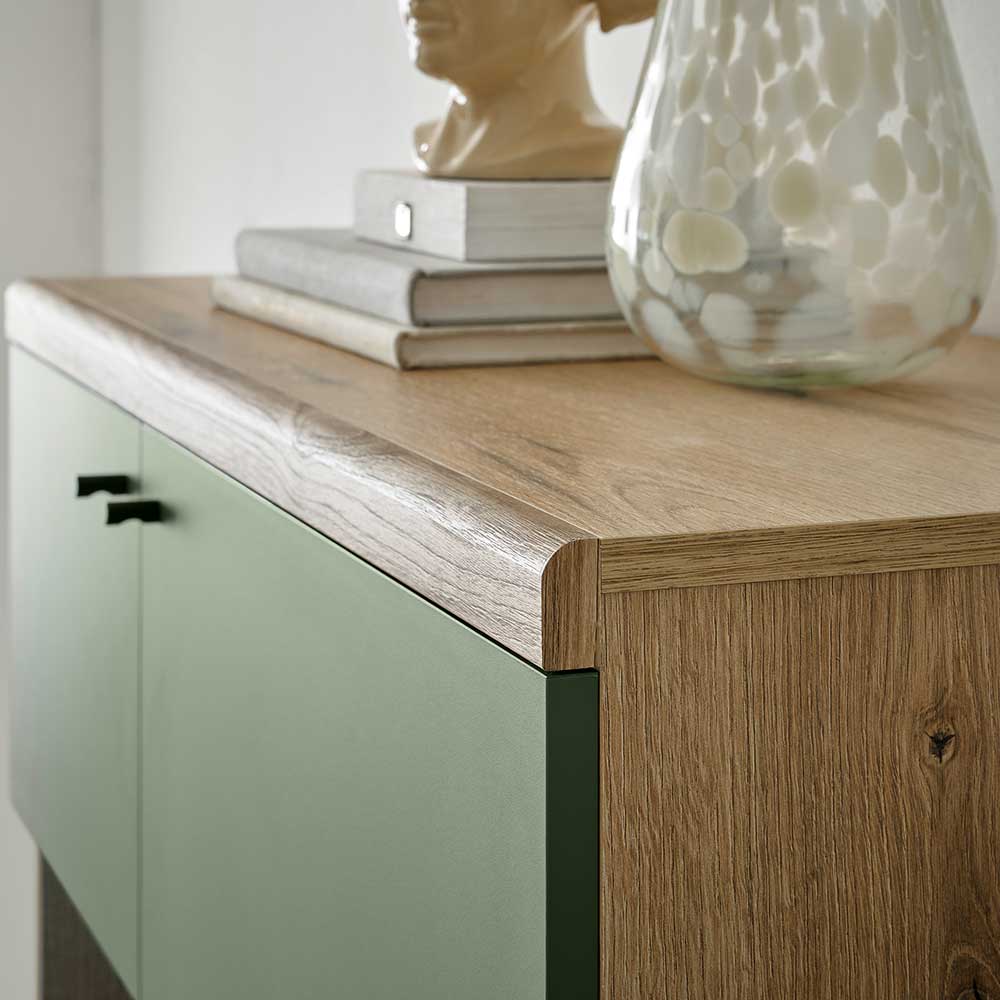 Esszimmer Highboard Lora in Graugrün und Wildeichefarben