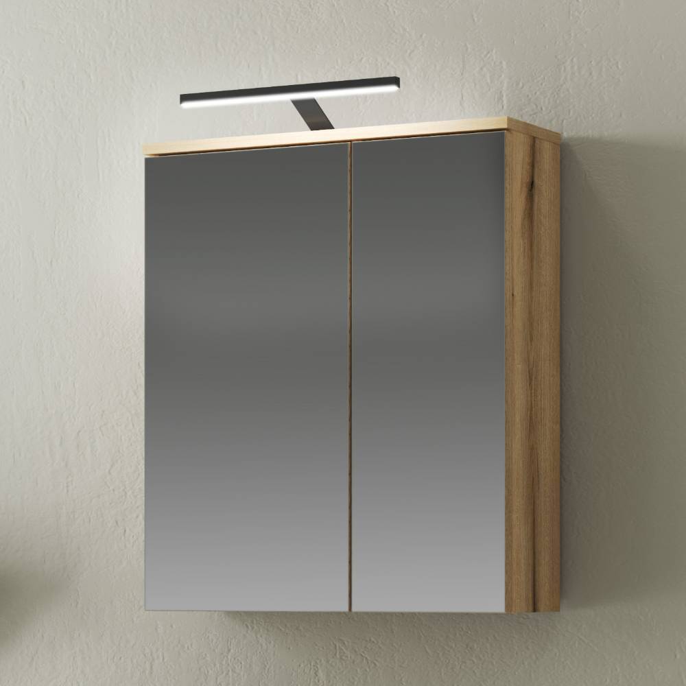 Lichtspiegelschrank Pattinos in Wildeichefarben 60 cm breit