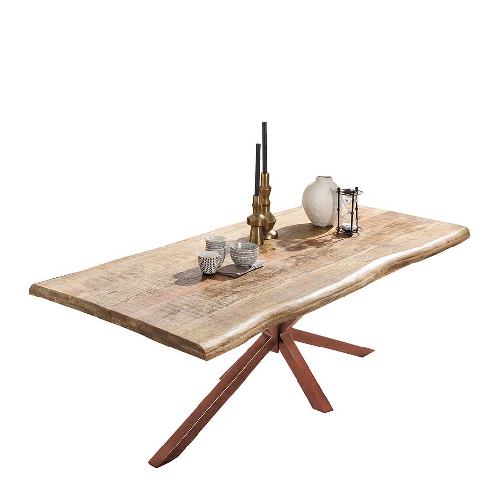 Baumkanten Tisch Celina aus Mangobaum Massivholz und Eisen im Loft Design