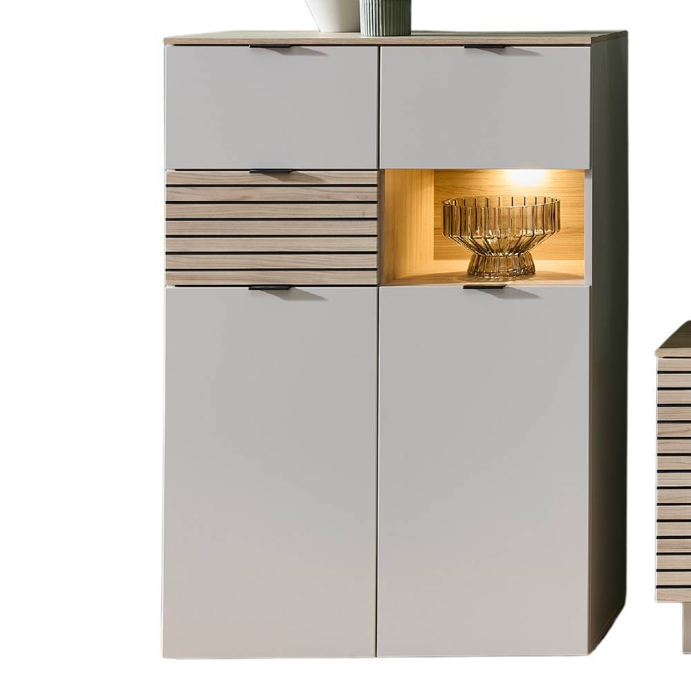 Wohnzimmer Anbauwand Jasefiana mit LED Beleuchtung 324 cm breit (sechsteilig)