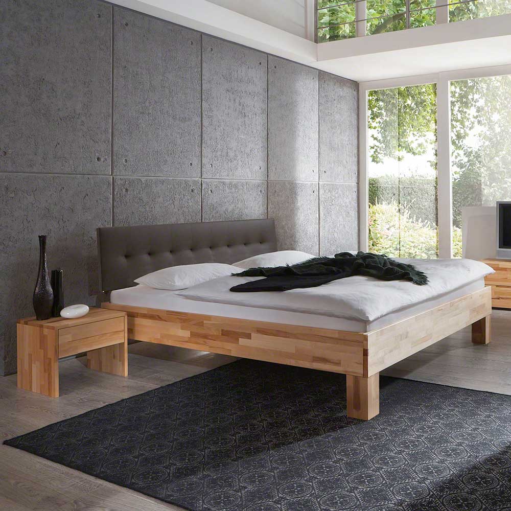 Doppelbett Murewa aus Kernbuche Massivholz mit Polsterkopfteil (dreiteilig)