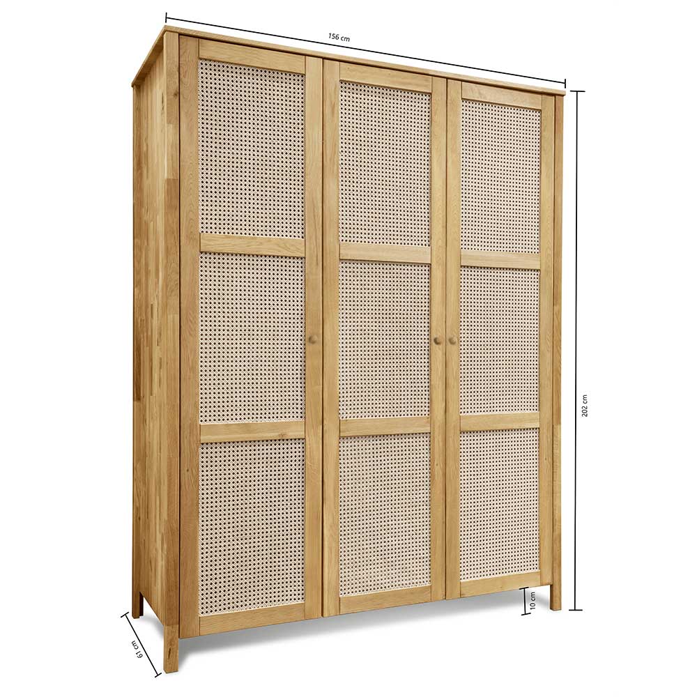 Schlafzimmerschrank Felictas aus Wildeiche Massivholz und Rattan