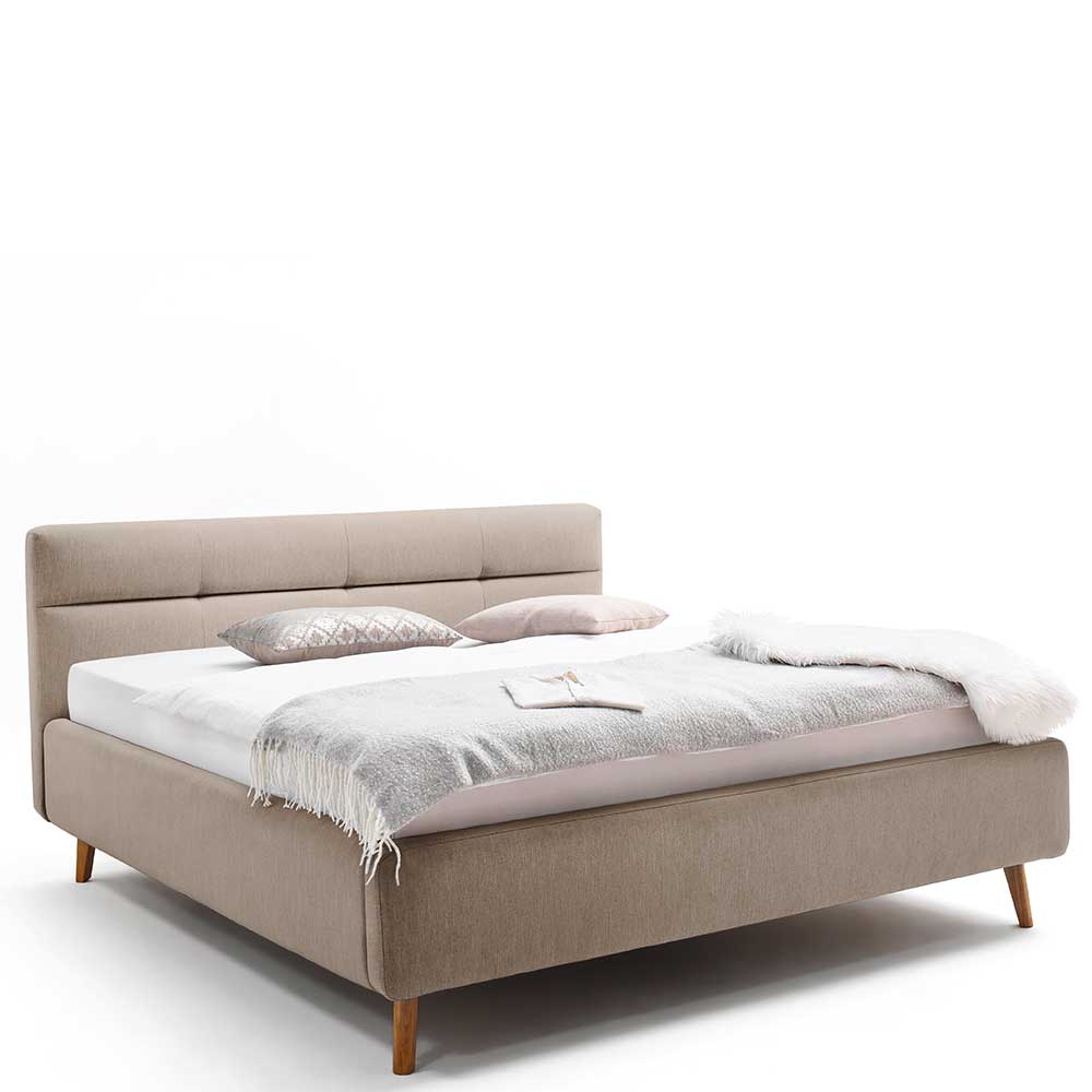 Stauraumbett Ladwica in Beige Webstoff modern