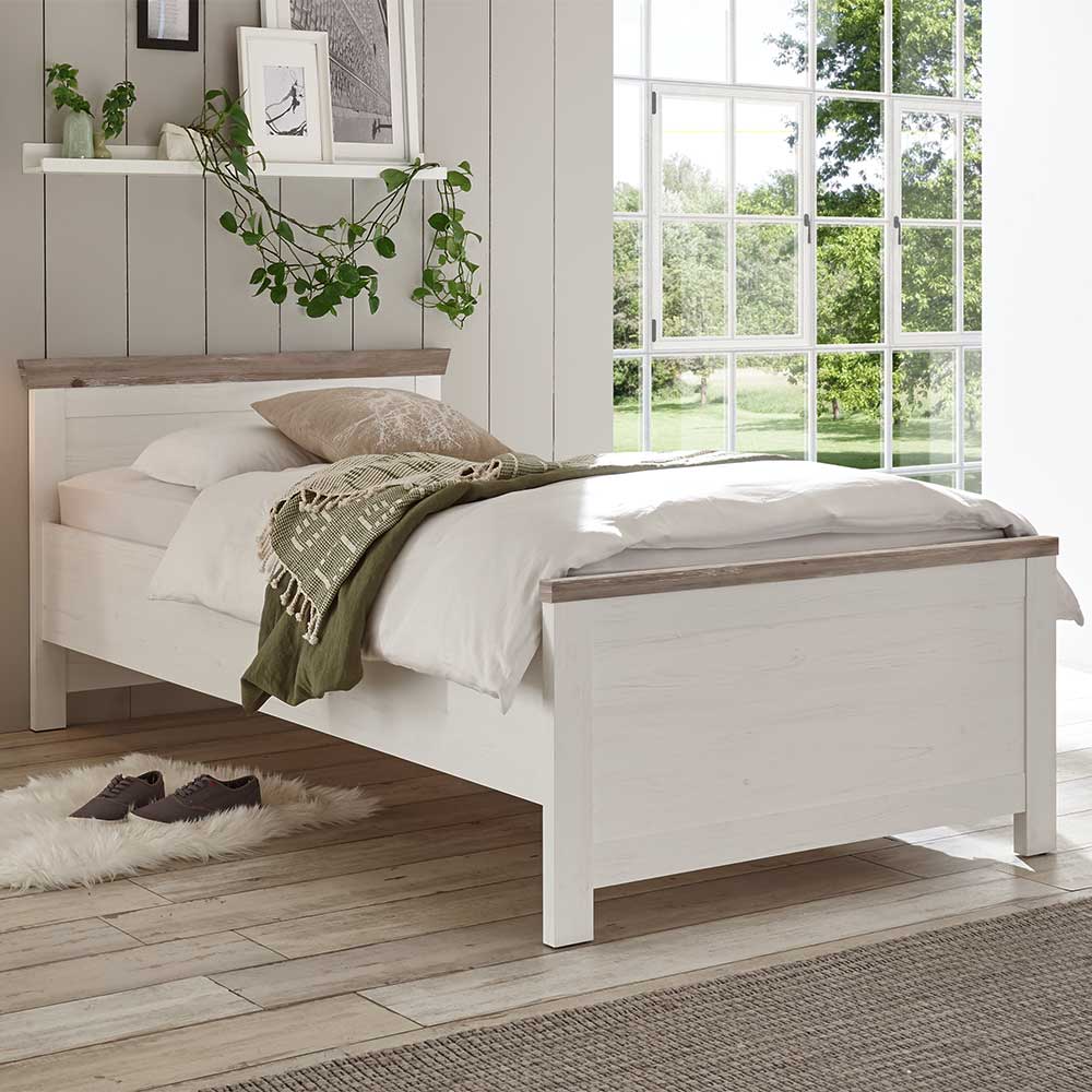 Landhausstil Bett Flurencina in Weiß und Kieferfarben