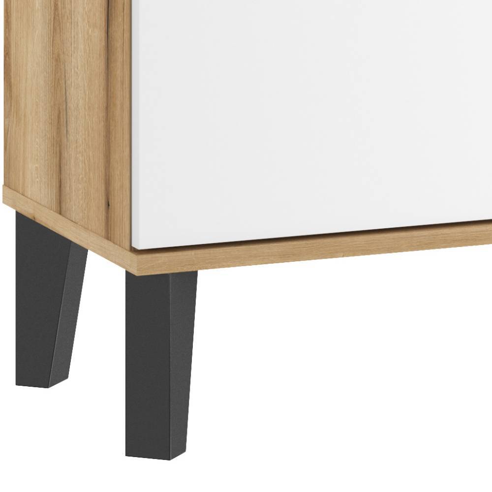 Waschbeckenunterschrank Zyret in Wildeichefarben und Weiß