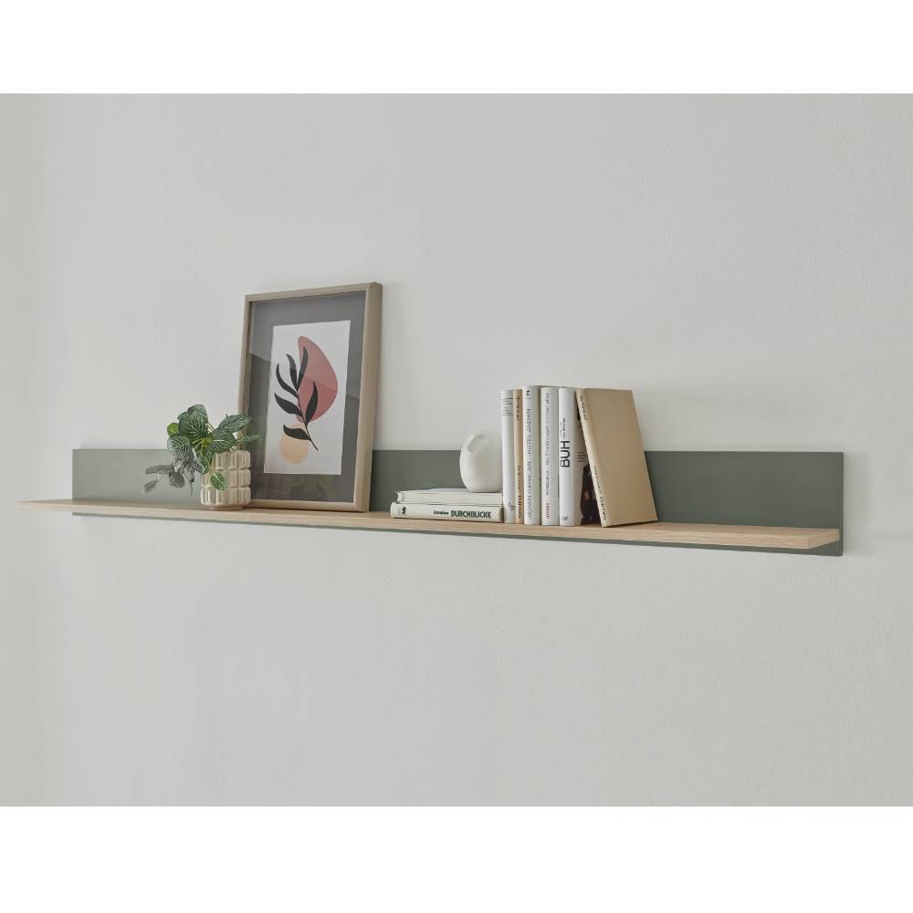 Wohnzimmer Anbauwand Ulfava in Graugrün und Eichefarben (vierteilig)
